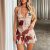 2Pcs Printed Suit Summer Sexy V-neck Halter Top And Pleated Short Skirt Women’s Dress Set Clothing